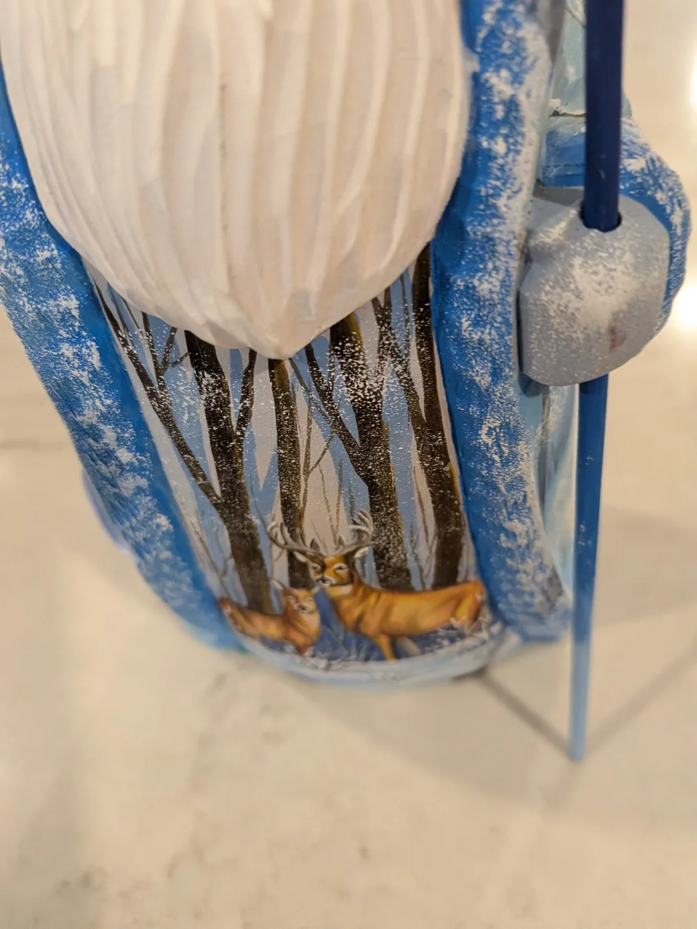 Wood Hand Carved & Painted Blue Santa Figurine Holiday Decoration 9.5